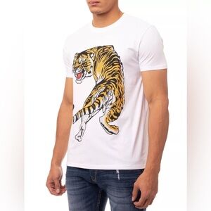 Rhinestone Studded Graphic Printed T-Shirt, Slim Fit Crewneck Tee